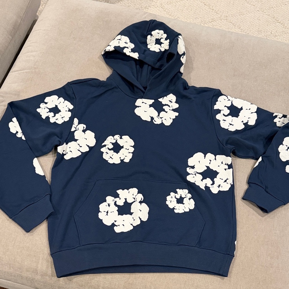 Denim Tears Floral Patterned Navy Hoodie